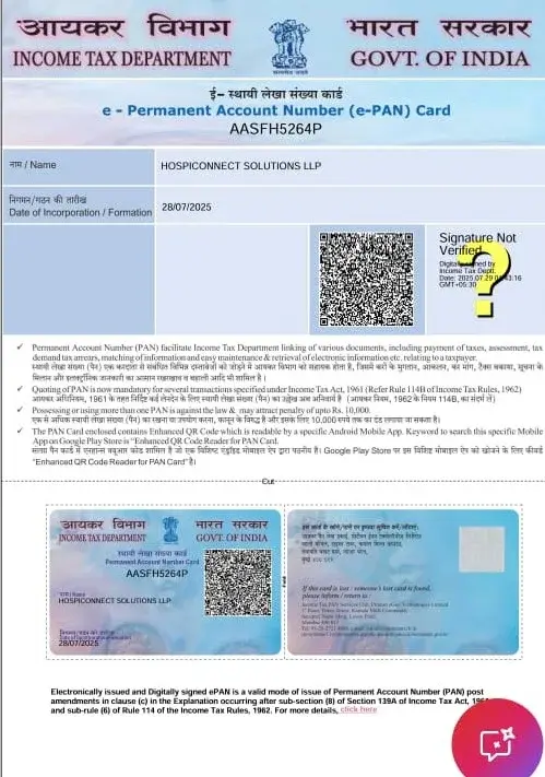 HospiConnect Solutions LLP PAN card